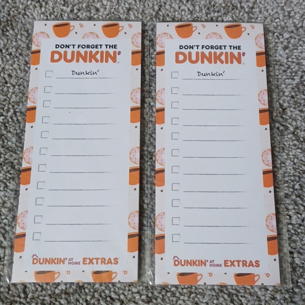 2 New Promotional Dunkin' Donuts Notepads for Shopping Lists with Magnetic Backs